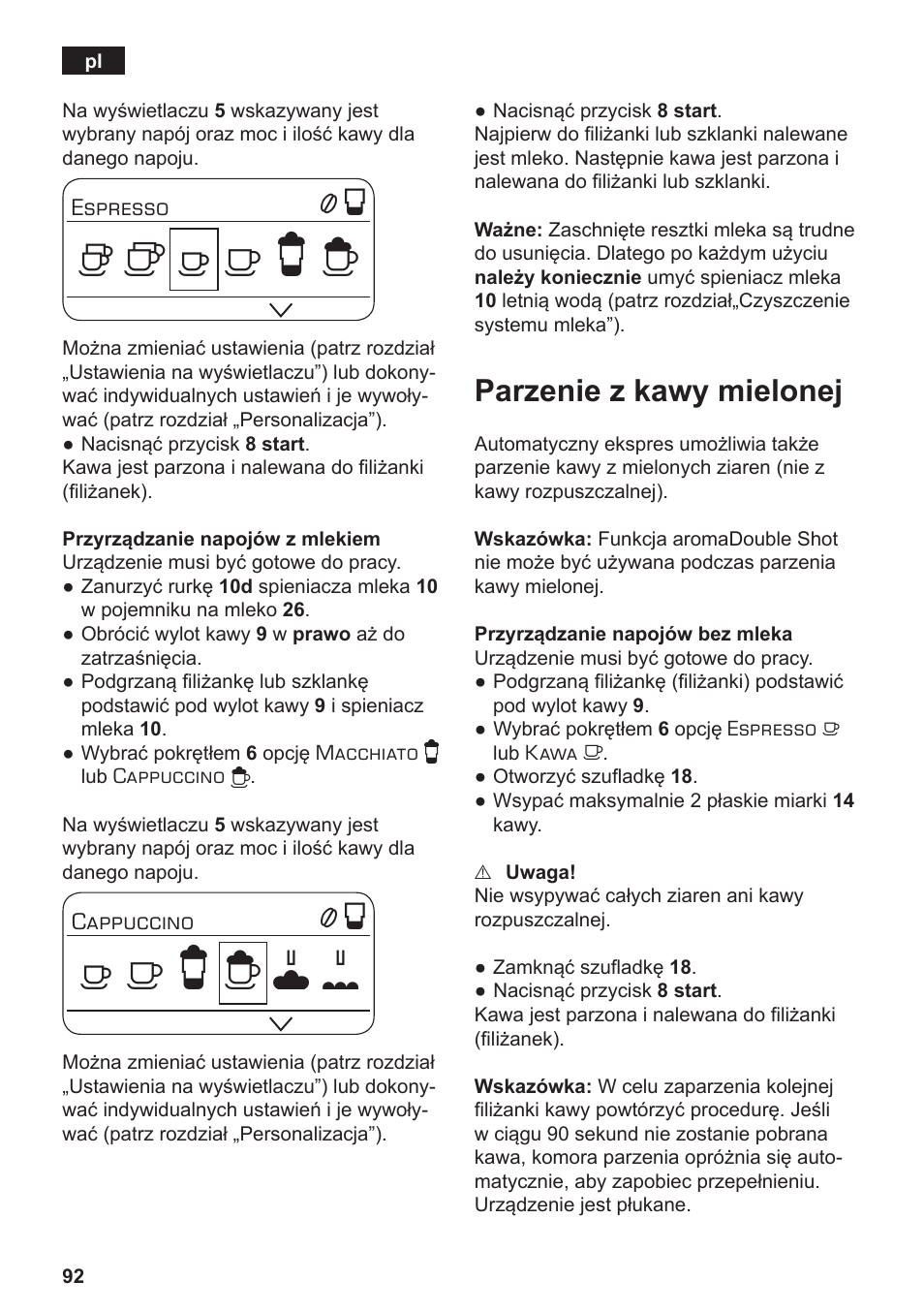 Parzenie z kawy mielonej | Siemens TE803209RW User Manual | Page 96 / 168