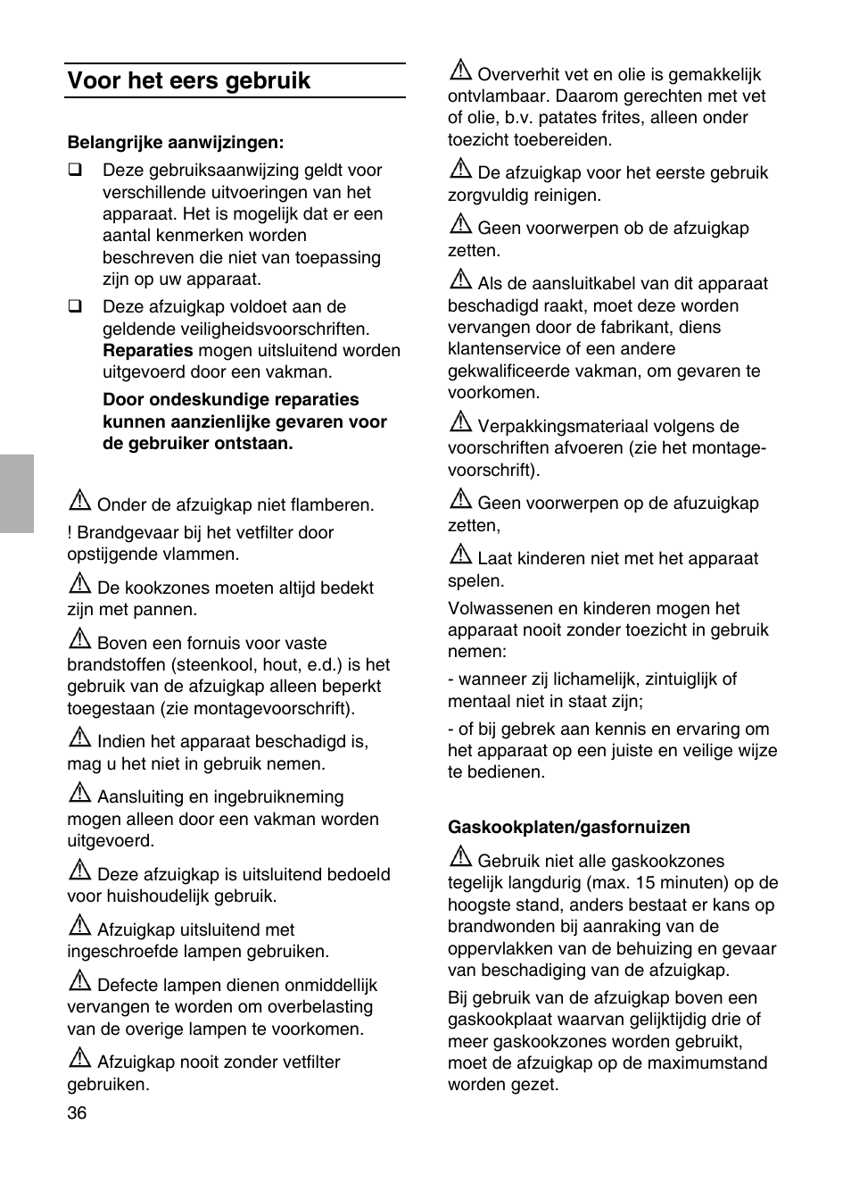 Voor het eers gebruik | Siemens LF959RA50 User Manual | Page 36 / 84