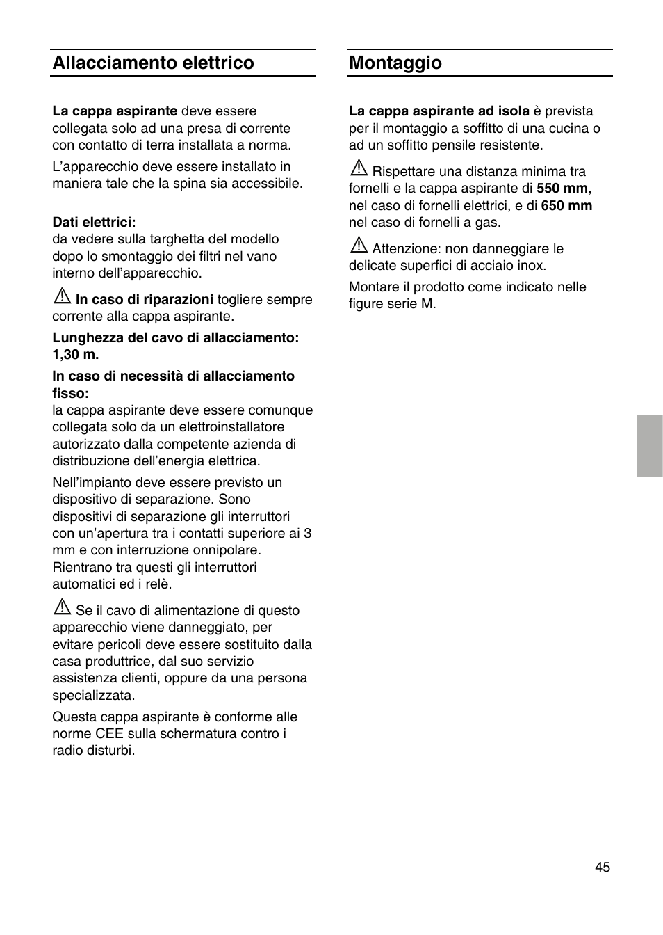 Allacciamento elettrico, Montaggio | Siemens LF959RA50 User Manual | Page 45 / 84