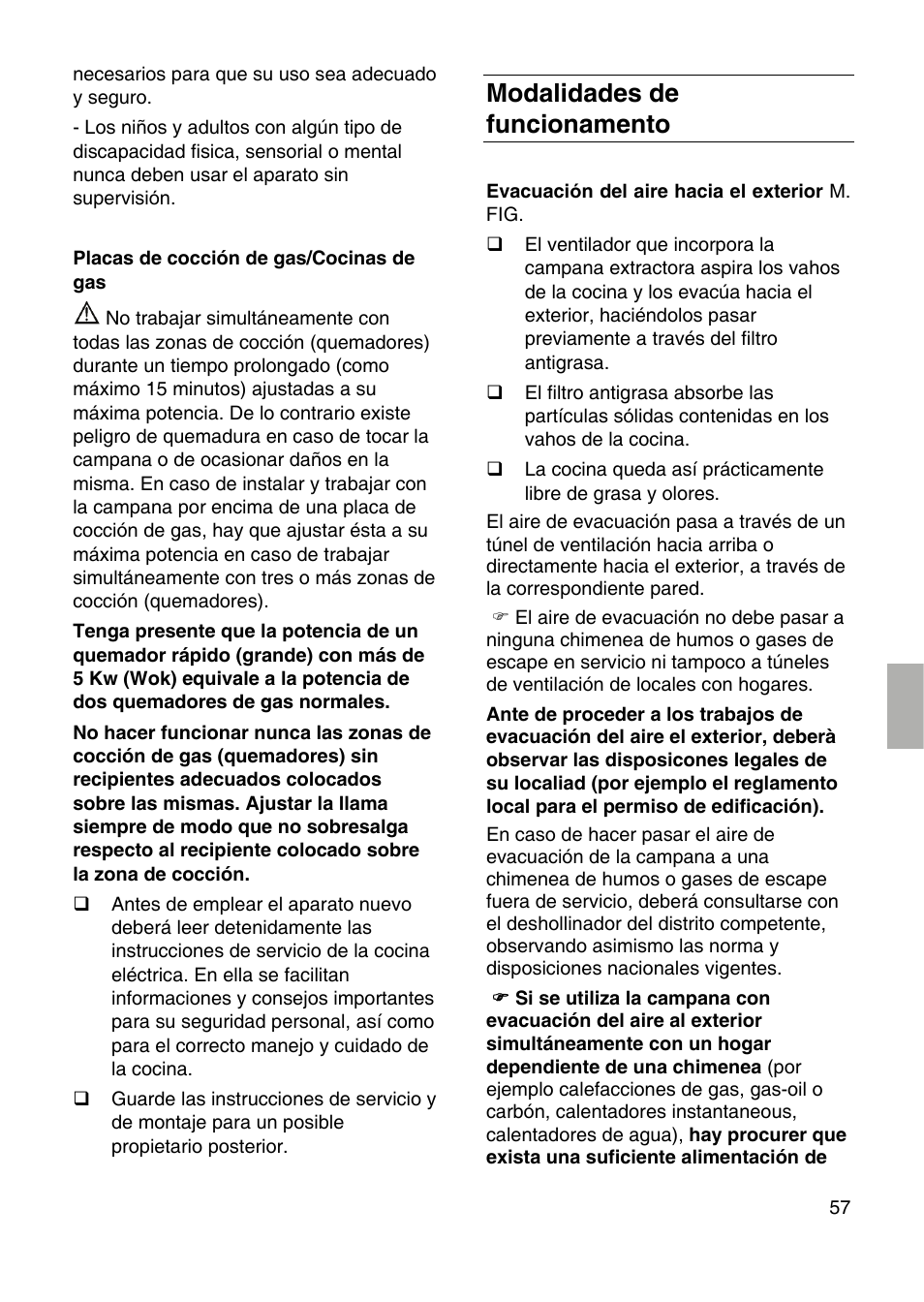 Modalidades de funcionamento | Siemens LF959RA50 User Manual | Page 57 / 84