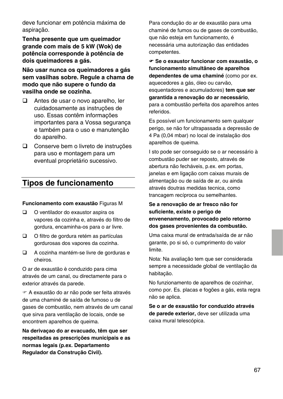 Tipos de funcionamento | Siemens LF959RA50 User Manual | Page 67 / 84