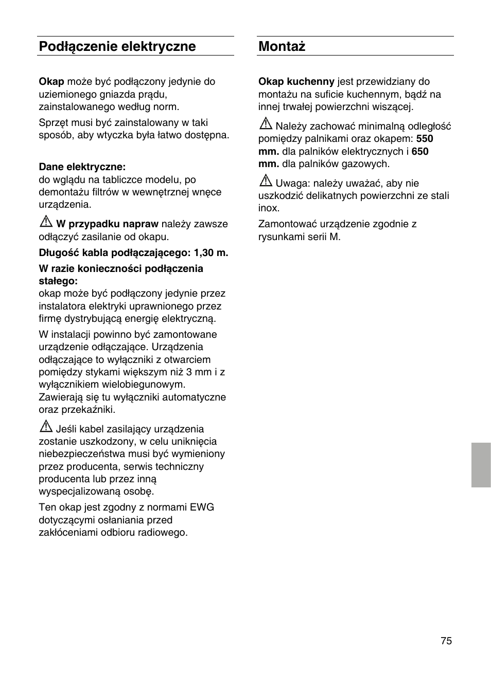 Podłączenie elektryczne, Montaż | Siemens LF959RA50 User Manual | Page 75 / 84