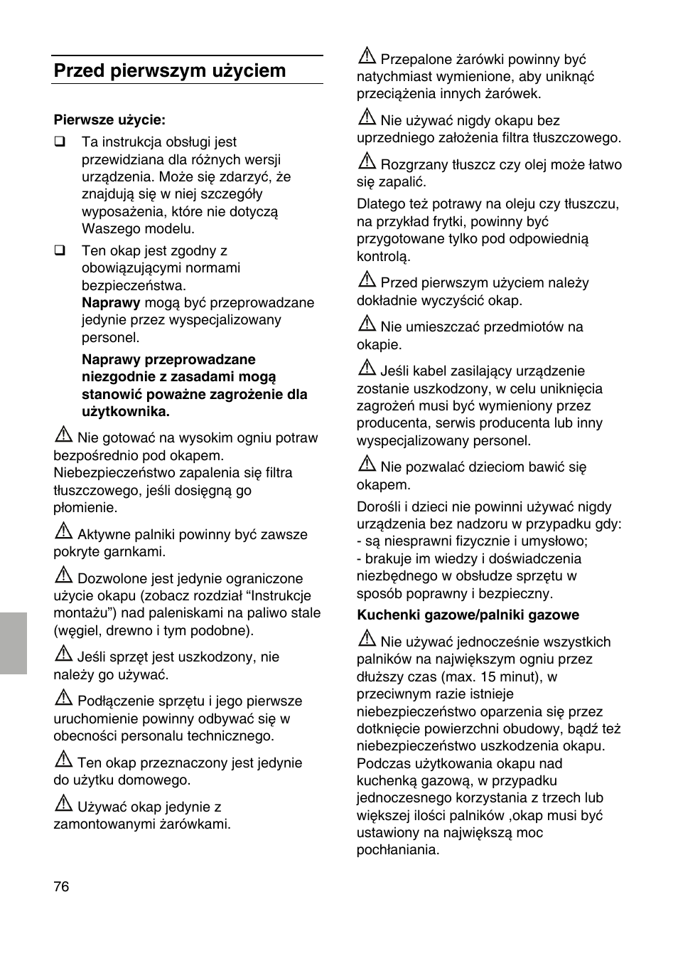 Przed pierwszym użyciem | Siemens LF959RA50 User Manual | Page 76 / 84