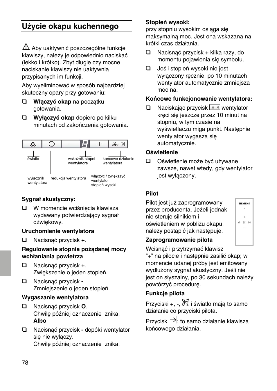 Użycie okapu kuchennego | Siemens LF959RA50 User Manual | Page 78 / 84