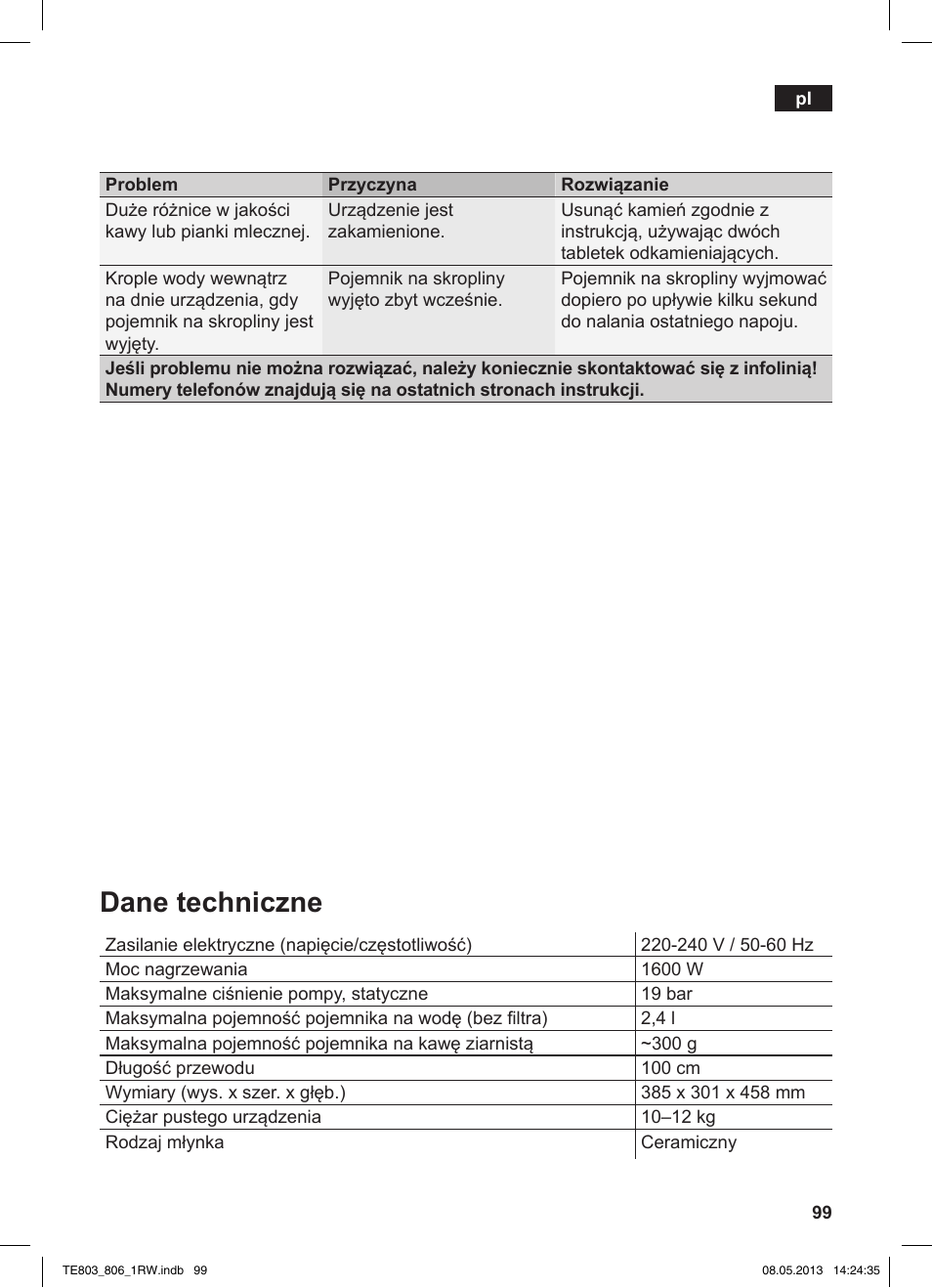 Dane techniczne | Siemens TE803209RW User Manual | Page 103 / 160