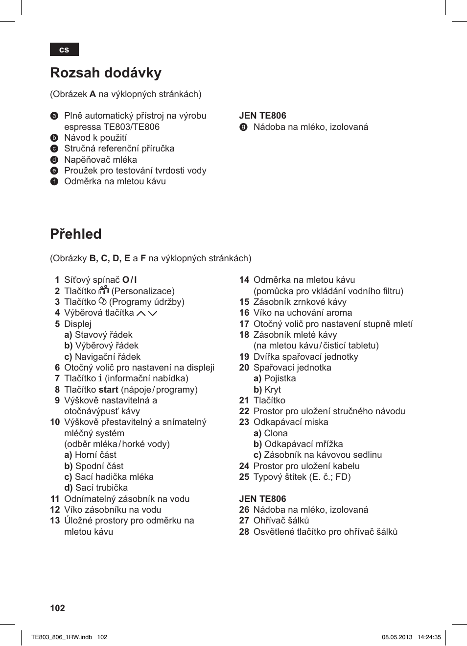 Přehled, Rozsah dodávky | Siemens TE803209RW User Manual | Page 106 / 160