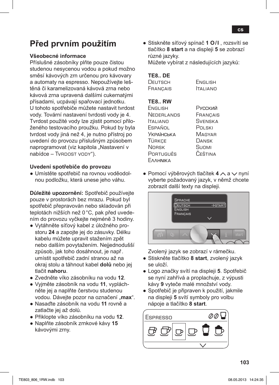 Před prvním použitím | Siemens TE803209RW User Manual | Page 107 / 160
