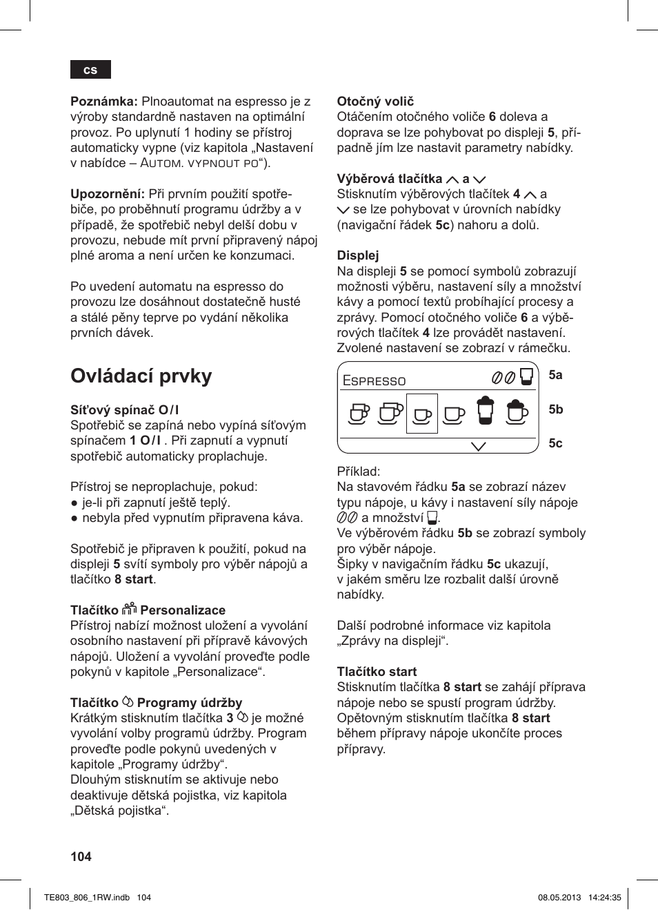 Ovládací prvky | Siemens TE803209RW User Manual | Page 108 / 160