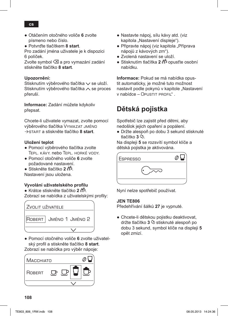 А б е ж, Dětská pojistka | Siemens TE803209RW User Manual | Page 112 / 160