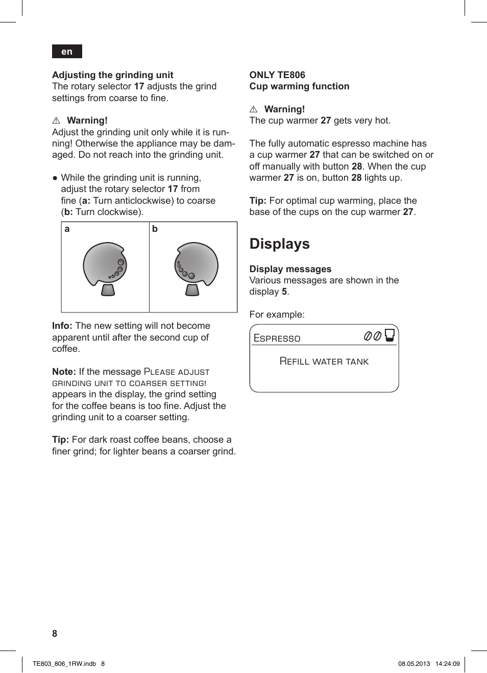 Displays | Siemens TE803209RW User Manual | Page 12 / 160