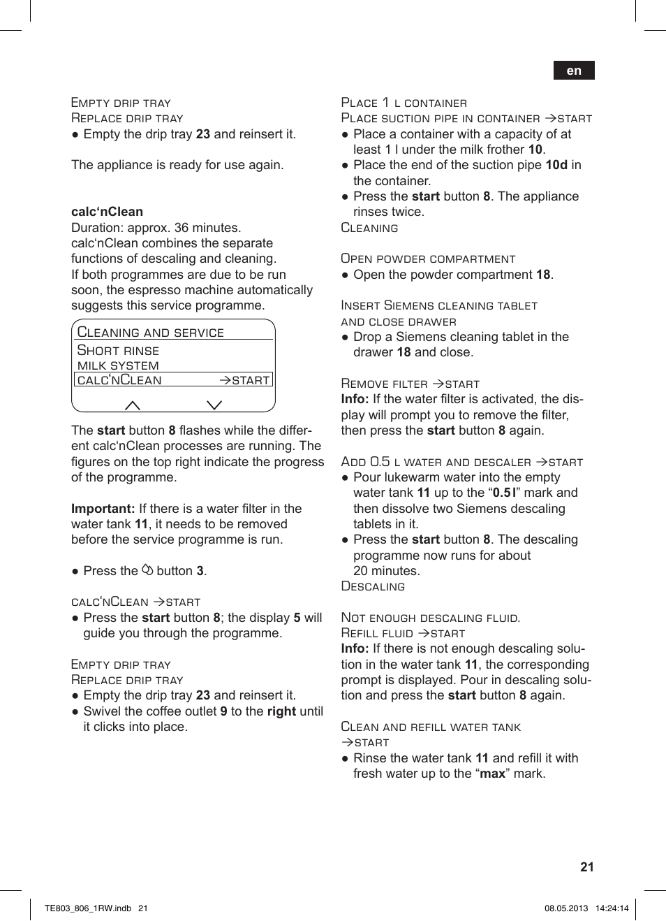 Start | Siemens TE803209RW User Manual | Page 25 / 160