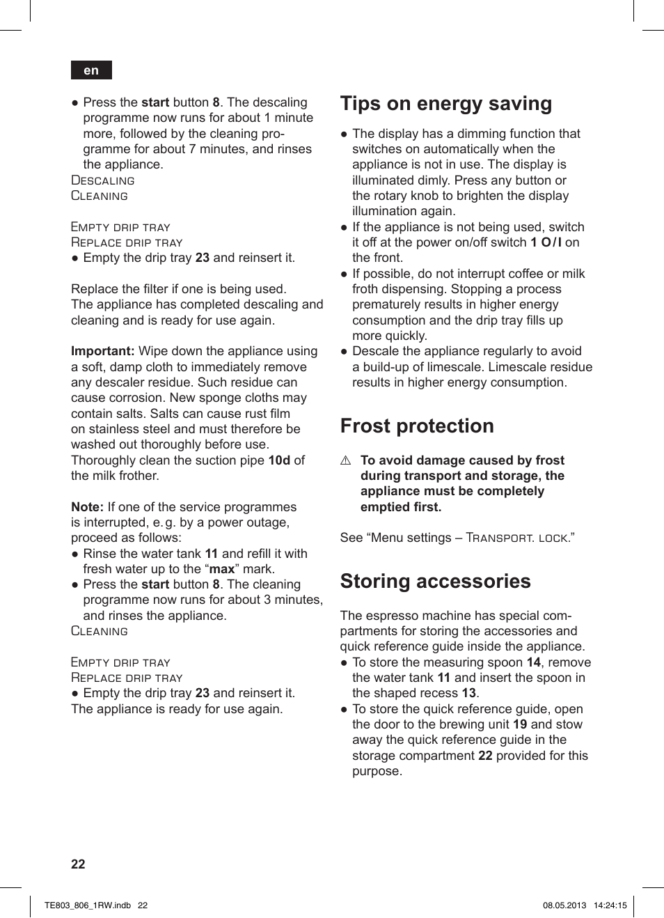 Tips on energy saving, Frost protection, Storing accessories | Siemens TE803209RW User Manual | Page 26 / 160