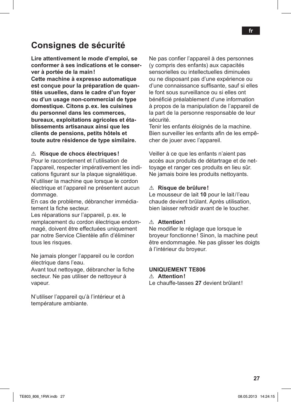 Consignes de sécurité | Siemens TE803209RW User Manual | Page 31 / 160