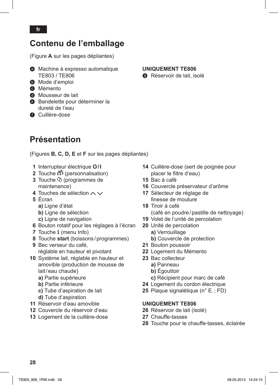 Présentation, Contenu de l’emballage | Siemens TE803209RW User Manual | Page 32 / 160