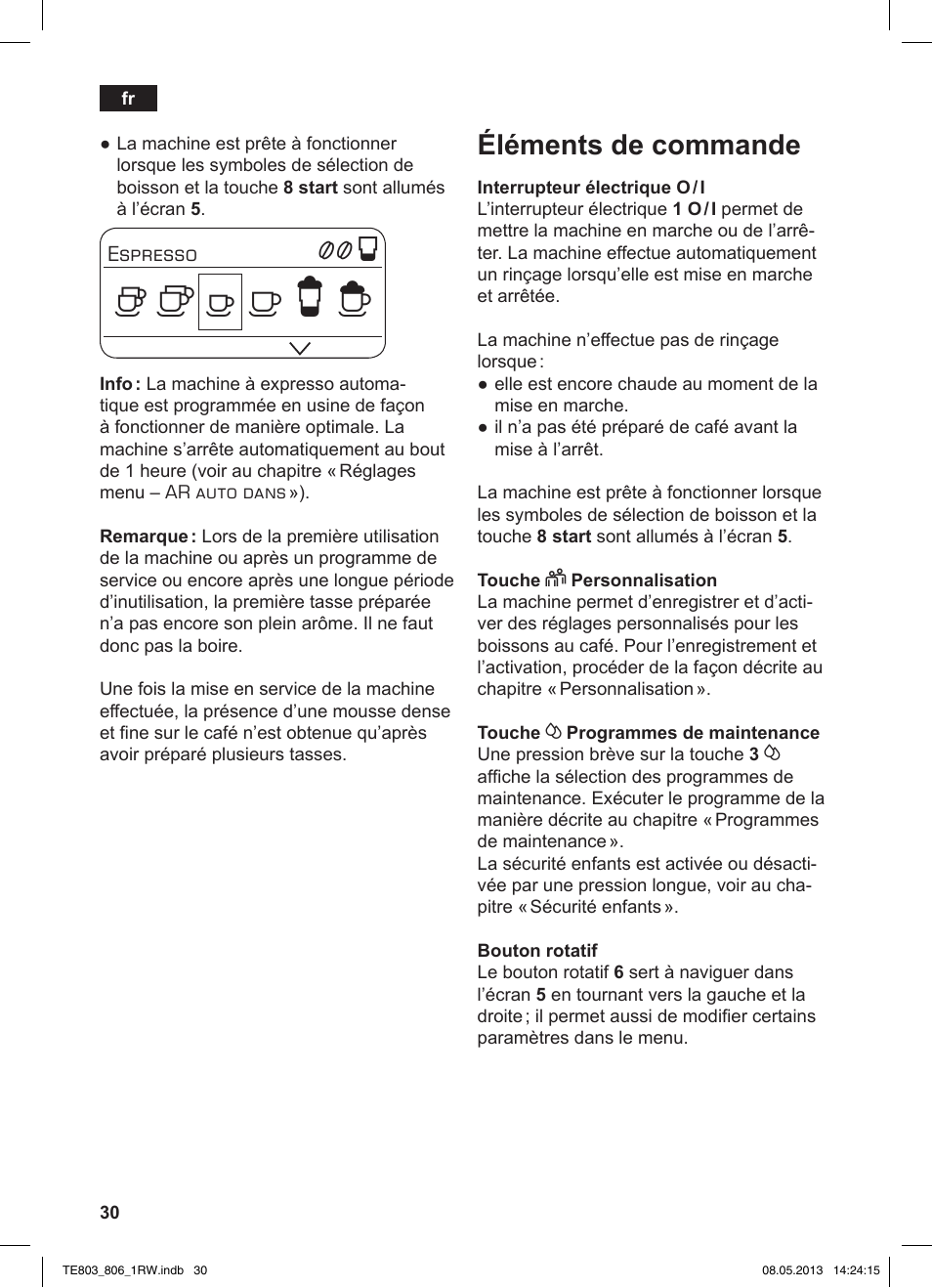 Éléments de commande | Siemens TE803209RW User Manual | Page 34 / 160