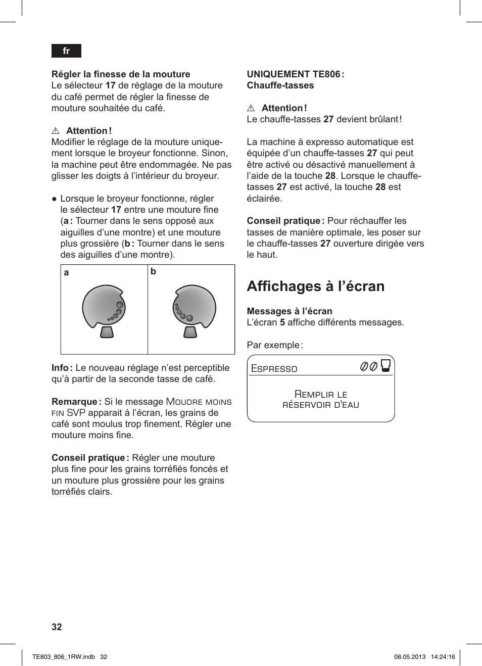 Affi chages à l’écran | Siemens TE803209RW User Manual | Page 36 / 160