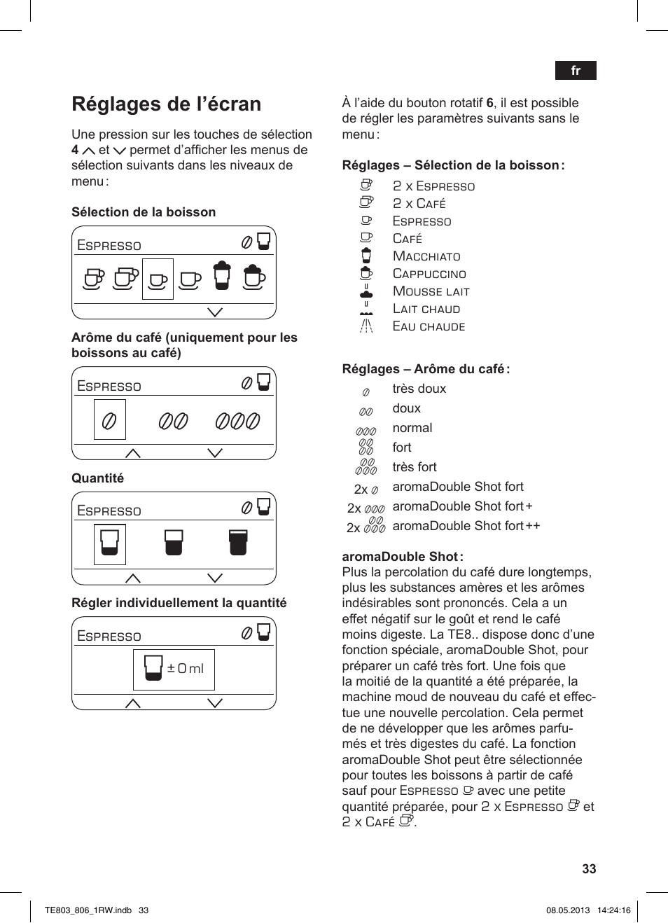 Но р т, Réglages de l’écran | Siemens TE803209RW User Manual | Page 37 / 160