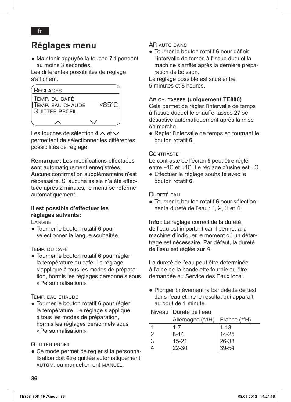 Réglages menu | Siemens TE803209RW User Manual | Page 40 / 160