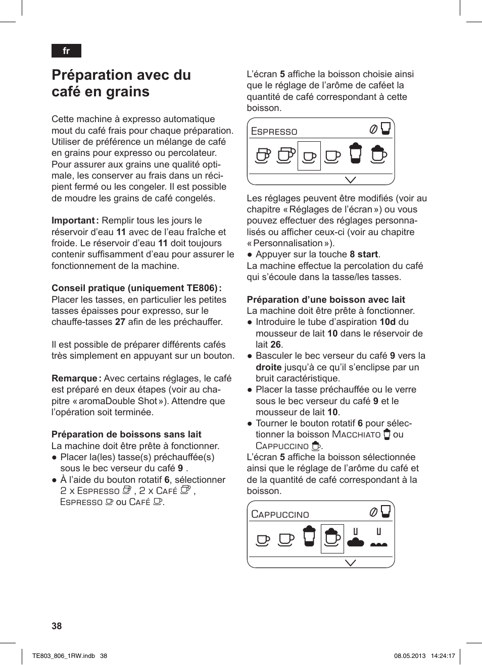 Préparation avec du café en grains | Siemens TE803209RW User Manual | Page 42 / 160