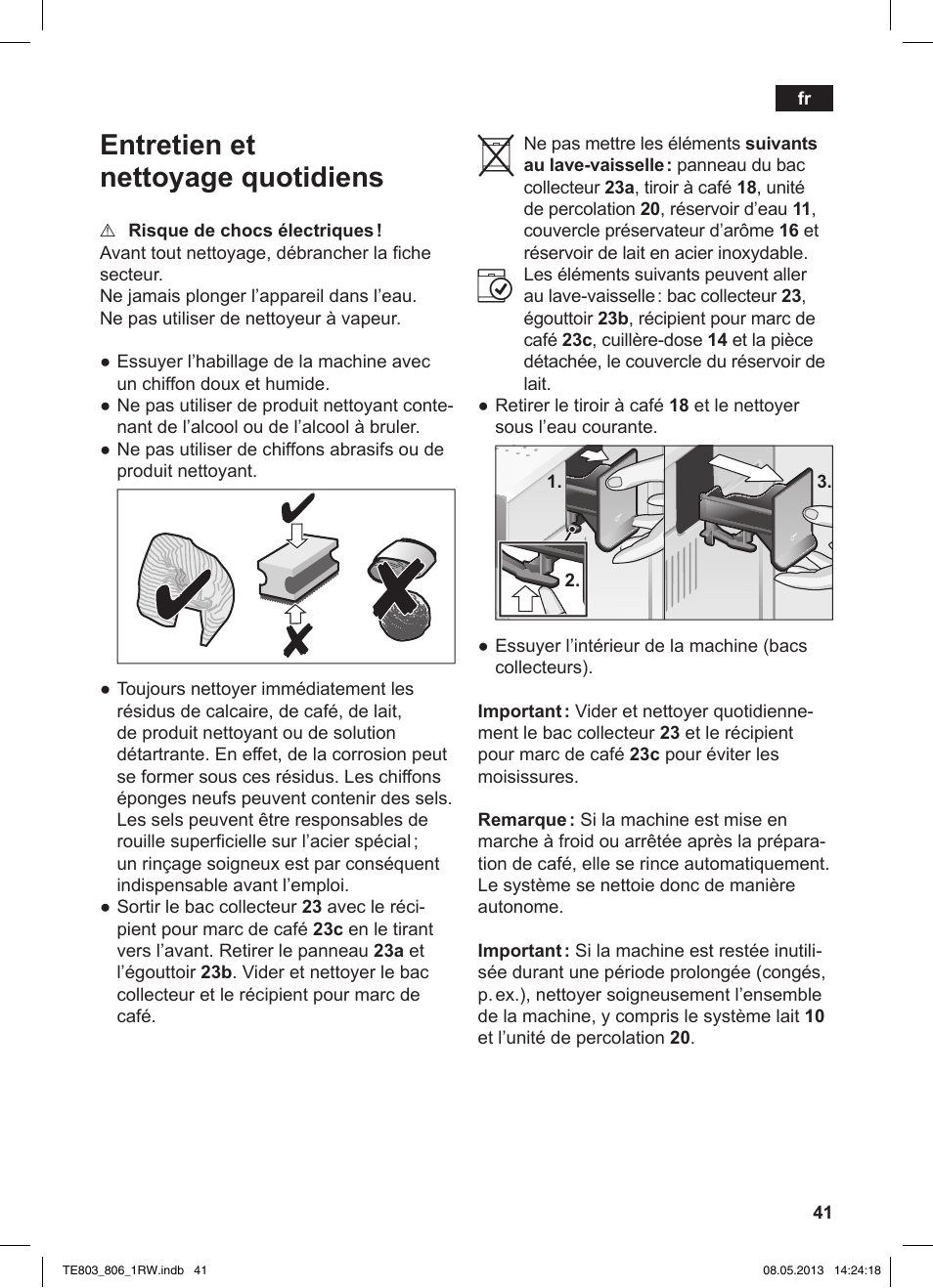 Entretien et nettoyage quotidiens | Siemens TE803209RW User Manual | Page 45 / 160