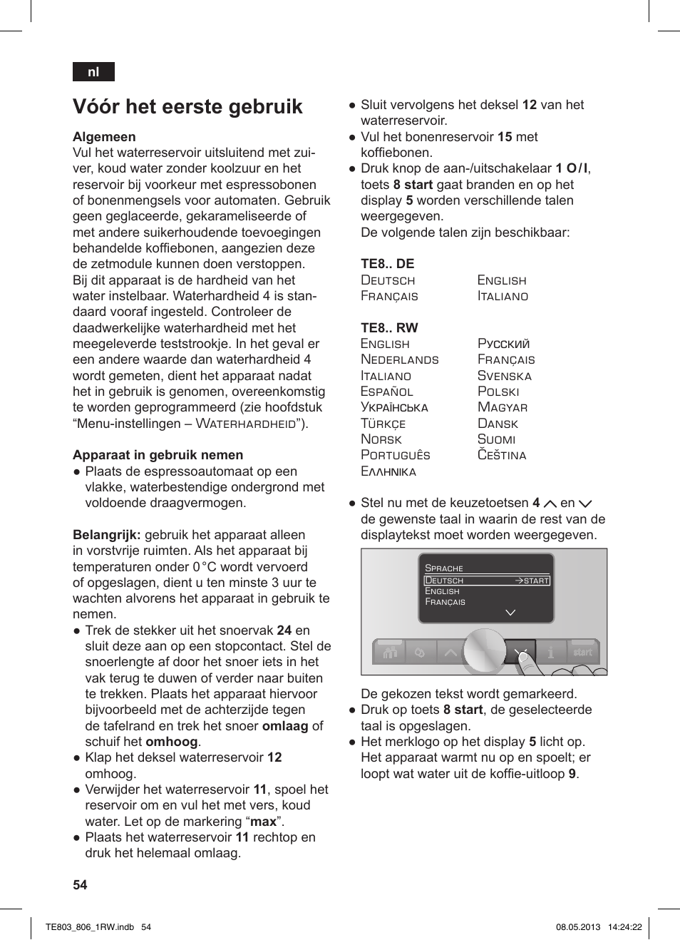 Vóór het eerste gebruik | Siemens TE803209RW User Manual | Page 58 / 160