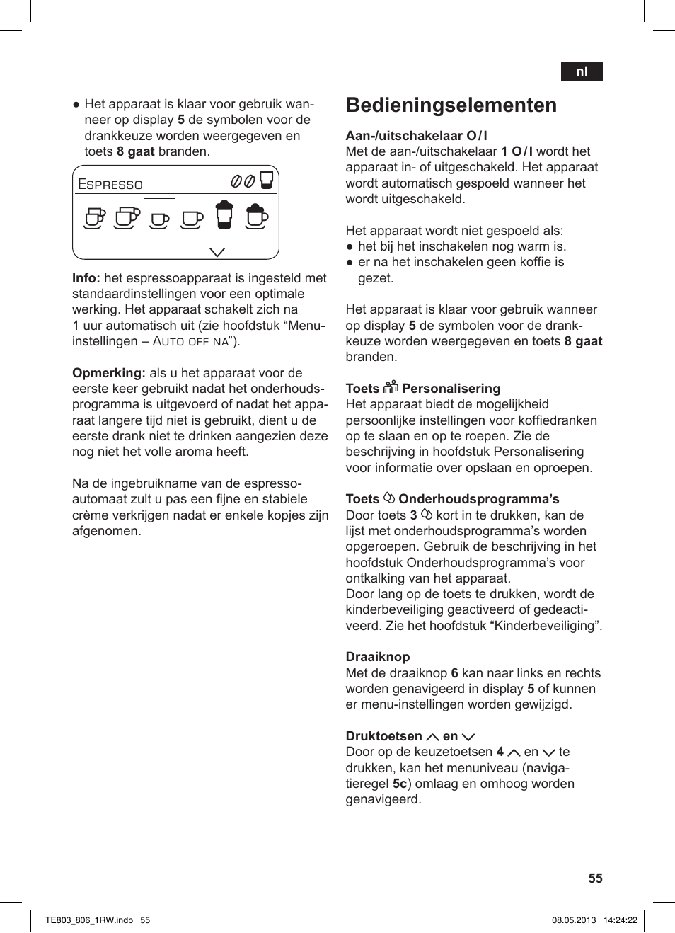 Bedieningselementen | Siemens TE803209RW User Manual | Page 59 / 160