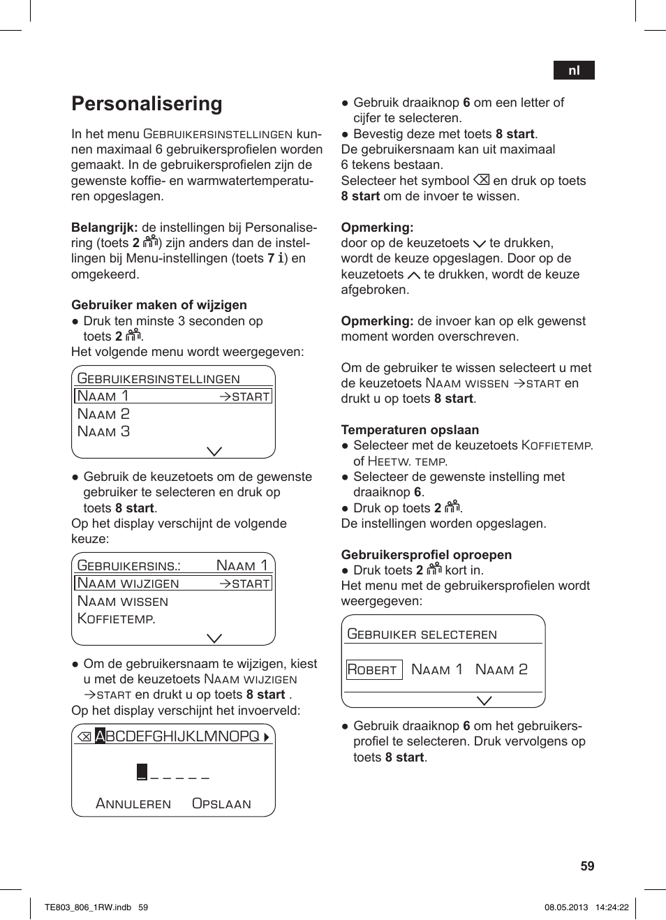 Personalisering | Siemens TE803209RW User Manual | Page 63 / 160