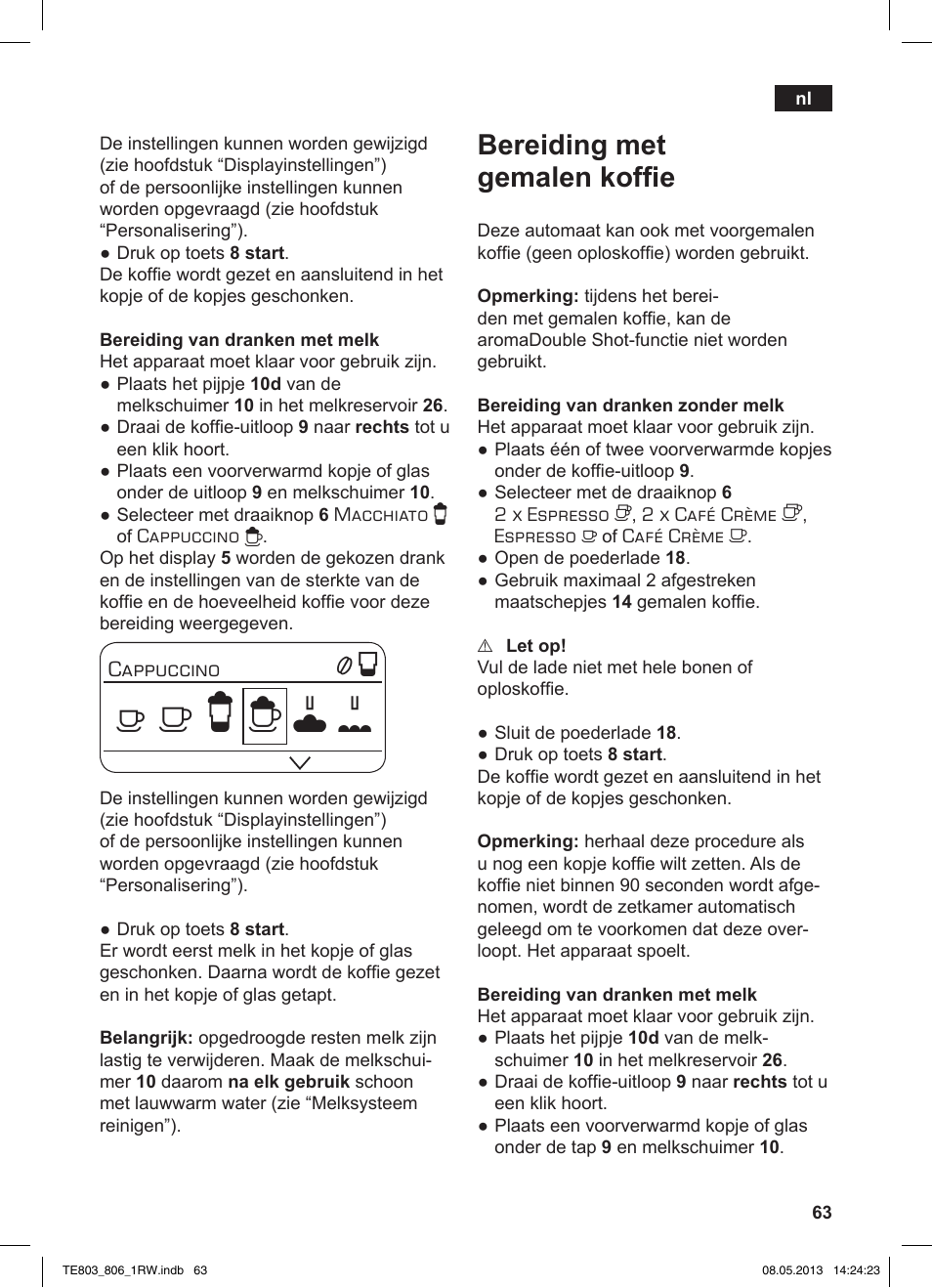 Bereiding met gemalen koffie | Siemens TE803209RW User Manual | Page 67 / 160