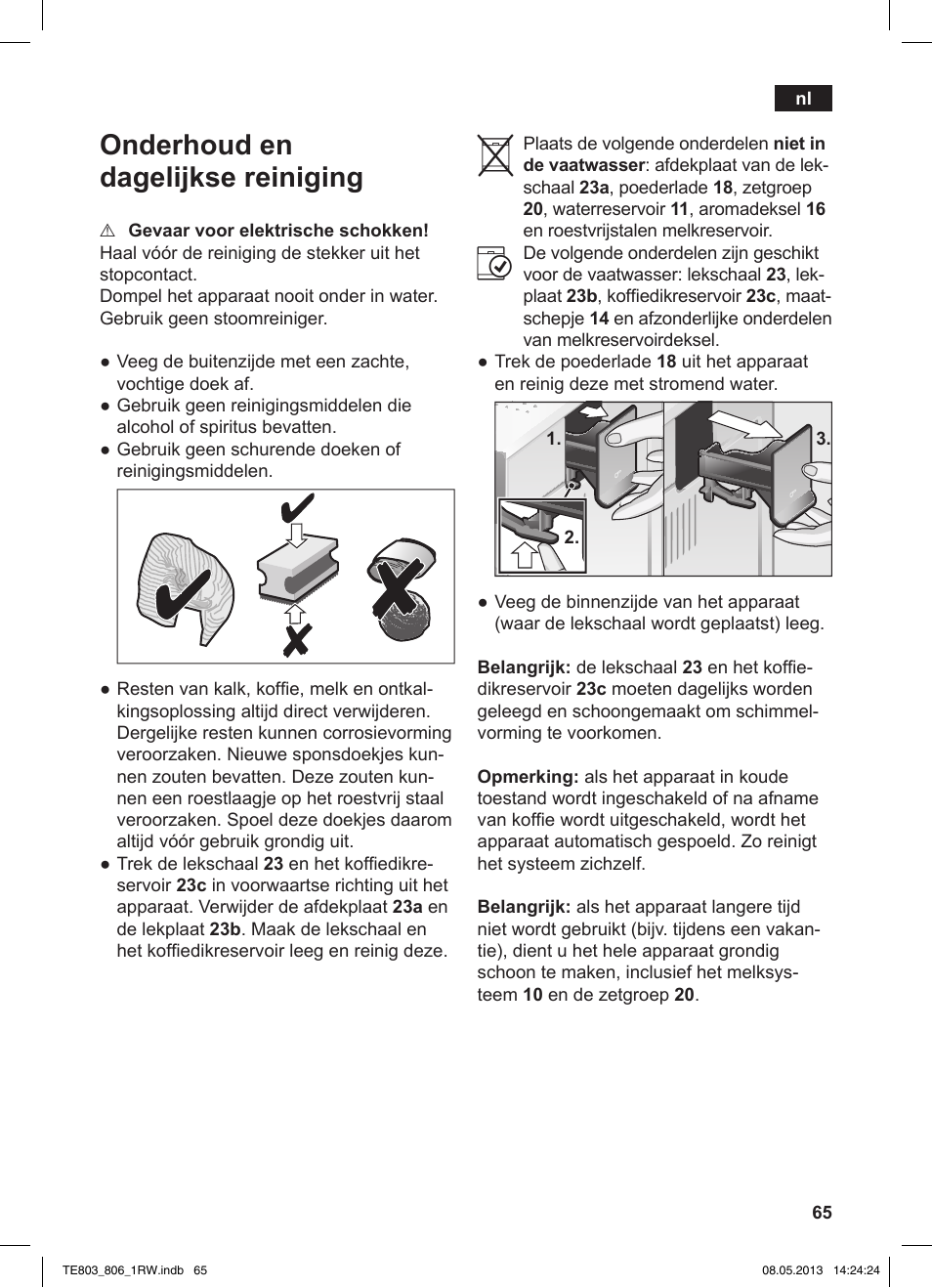 Onderhoud en dagelijkse reiniging | Siemens TE803209RW User Manual | Page 69 / 160