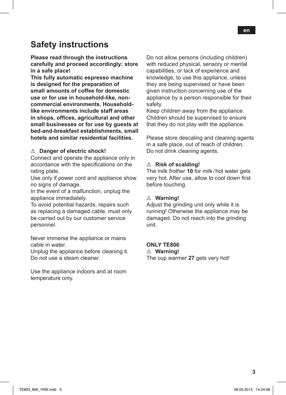 Safety instructions | Siemens TE803209RW User Manual | Page 7 / 160