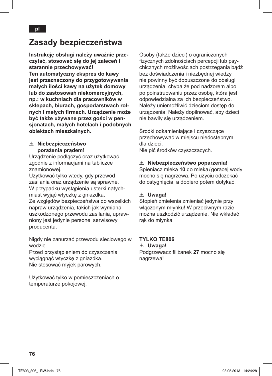 Zasady bezpieczeństwa | Siemens TE803209RW User Manual | Page 80 / 160