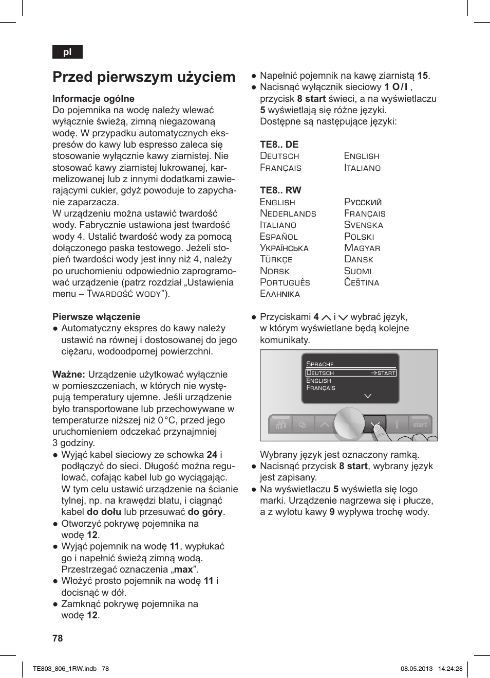 Przed pierwszym użyciem | Siemens TE803209RW User Manual | Page 82 / 160