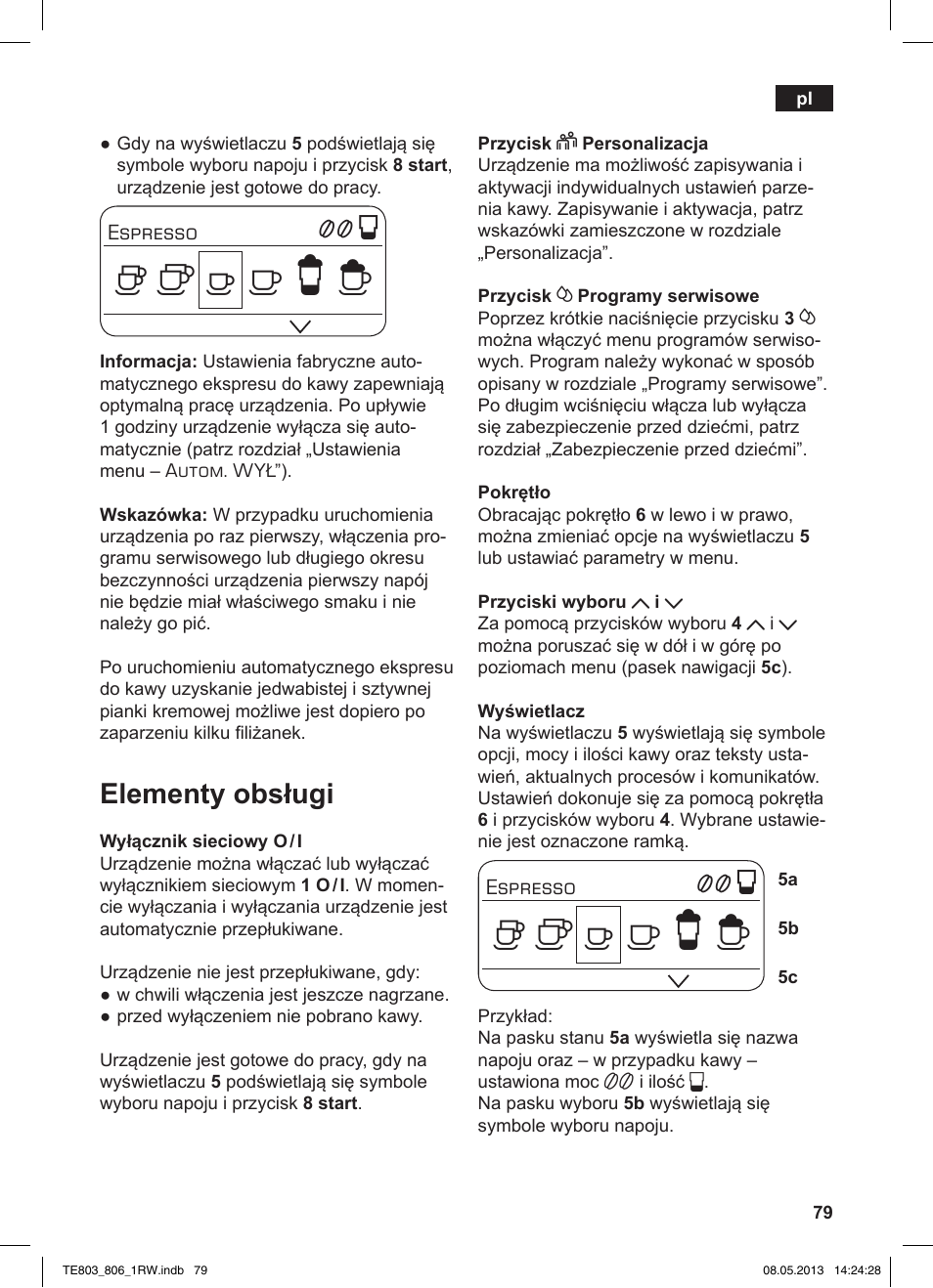 Elementy obsługi | Siemens TE803209RW User Manual | Page 83 / 160