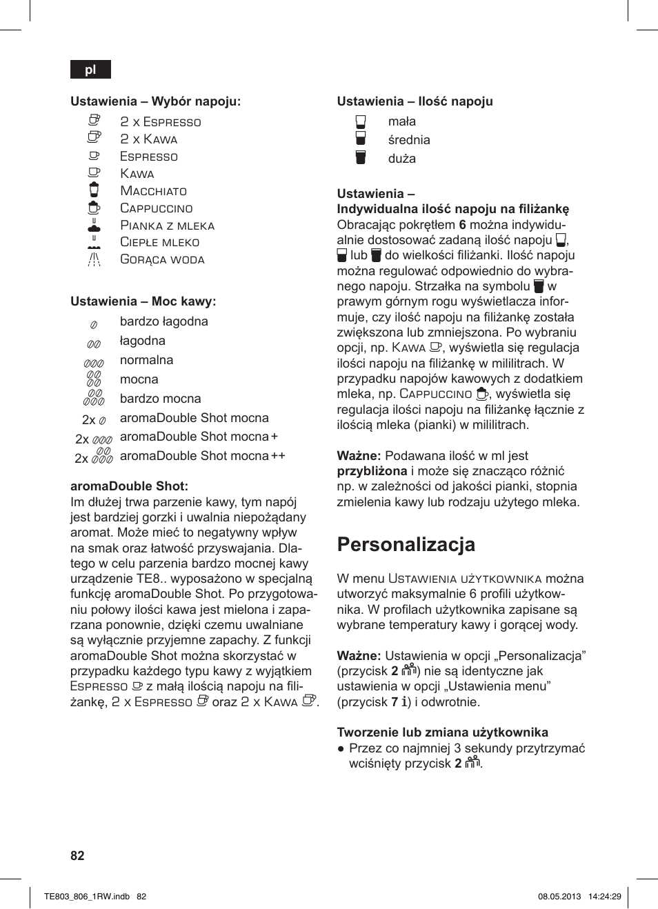 Personalizacja | Siemens TE803209RW User Manual | Page 86 / 160