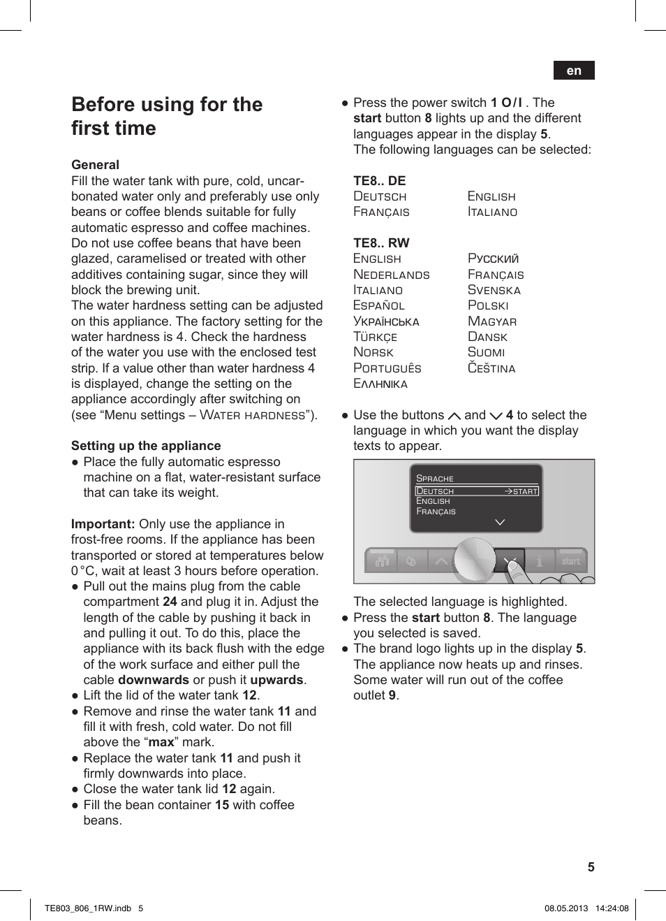 Before using for the fi rst time | Siemens TE803209RW User Manual | Page 9 / 160