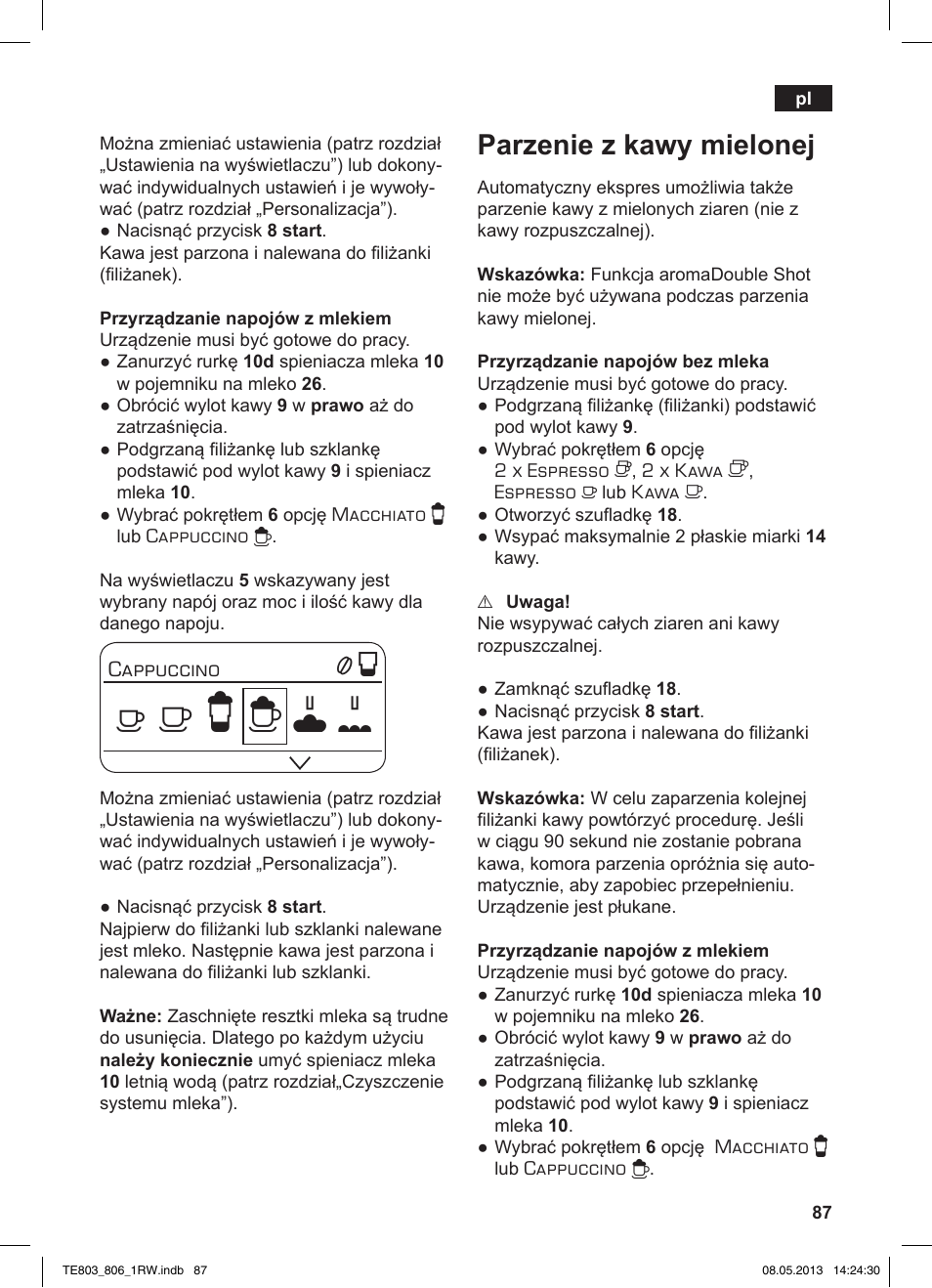 Parzenie z kawy mielonej | Siemens TE803209RW User Manual | Page 91 / 160