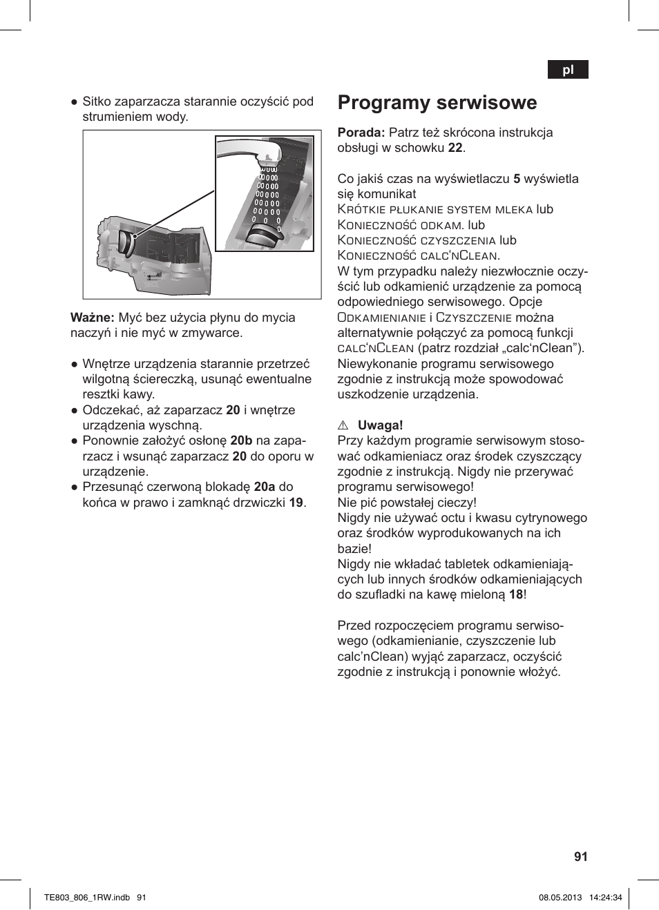 Programy serwisowe | Siemens TE803209RW User Manual | Page 95 / 160