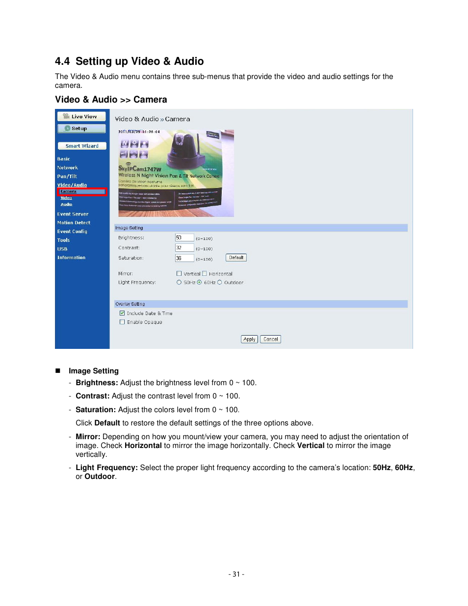 4 setting up video & audio | Airlink101 AICN1777W User Manual | Page 32 / 82