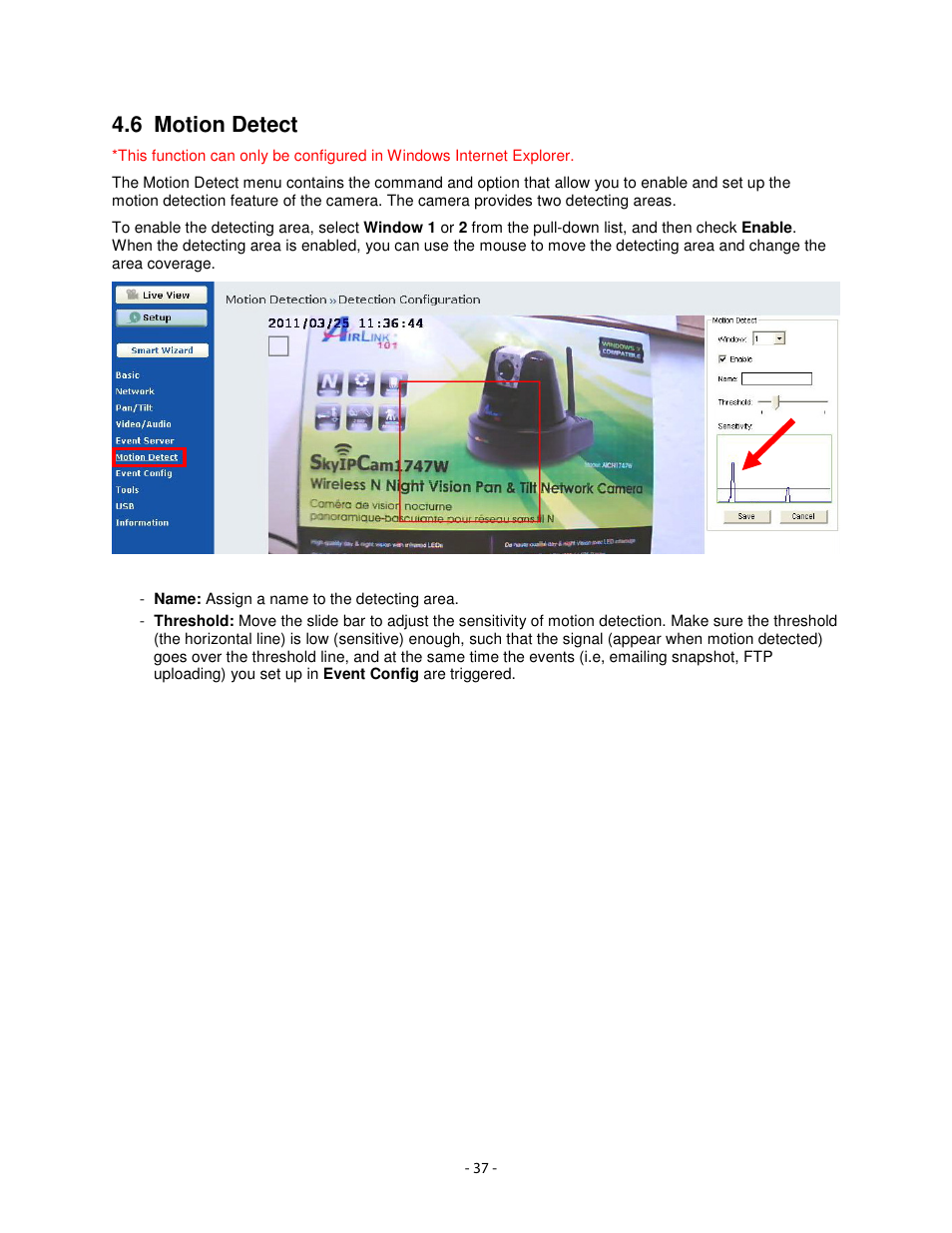 6 motion detect | Airlink101 AICN1777W User Manual | Page 38 / 82