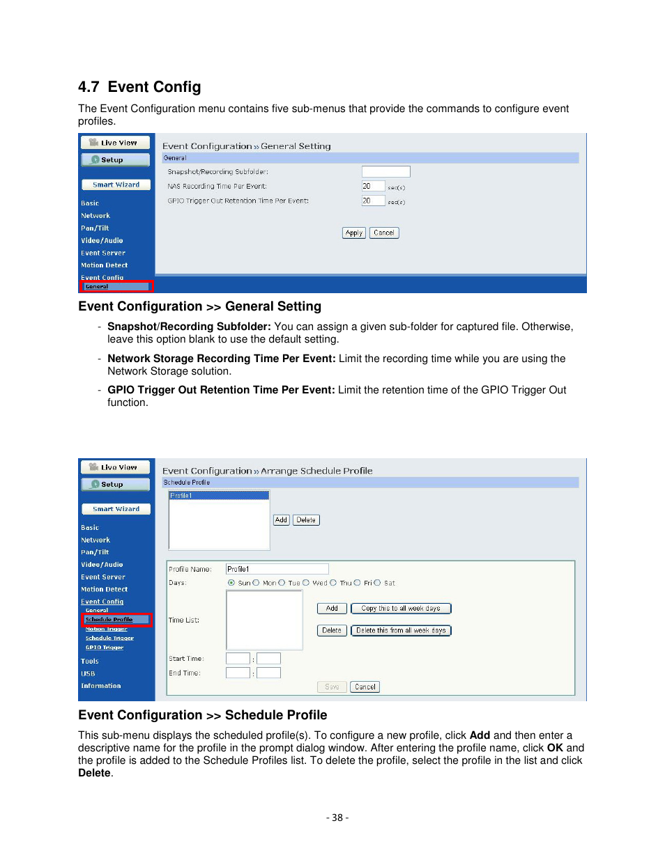 7 event config | Airlink101 AICN1777W User Manual | Page 39 / 82