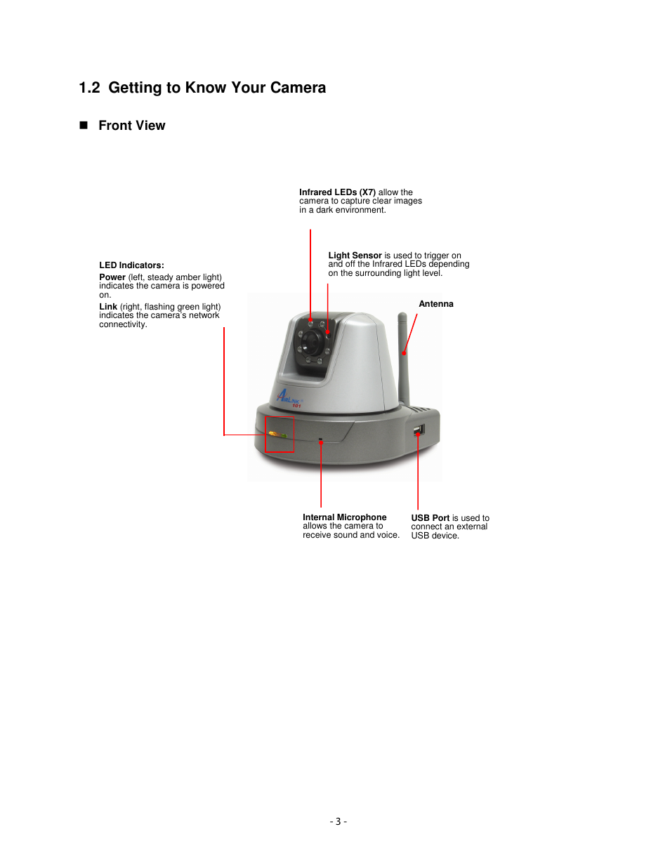 2 getting to know your camera | Airlink101 AICN1777W User Manual | Page 4 / 82