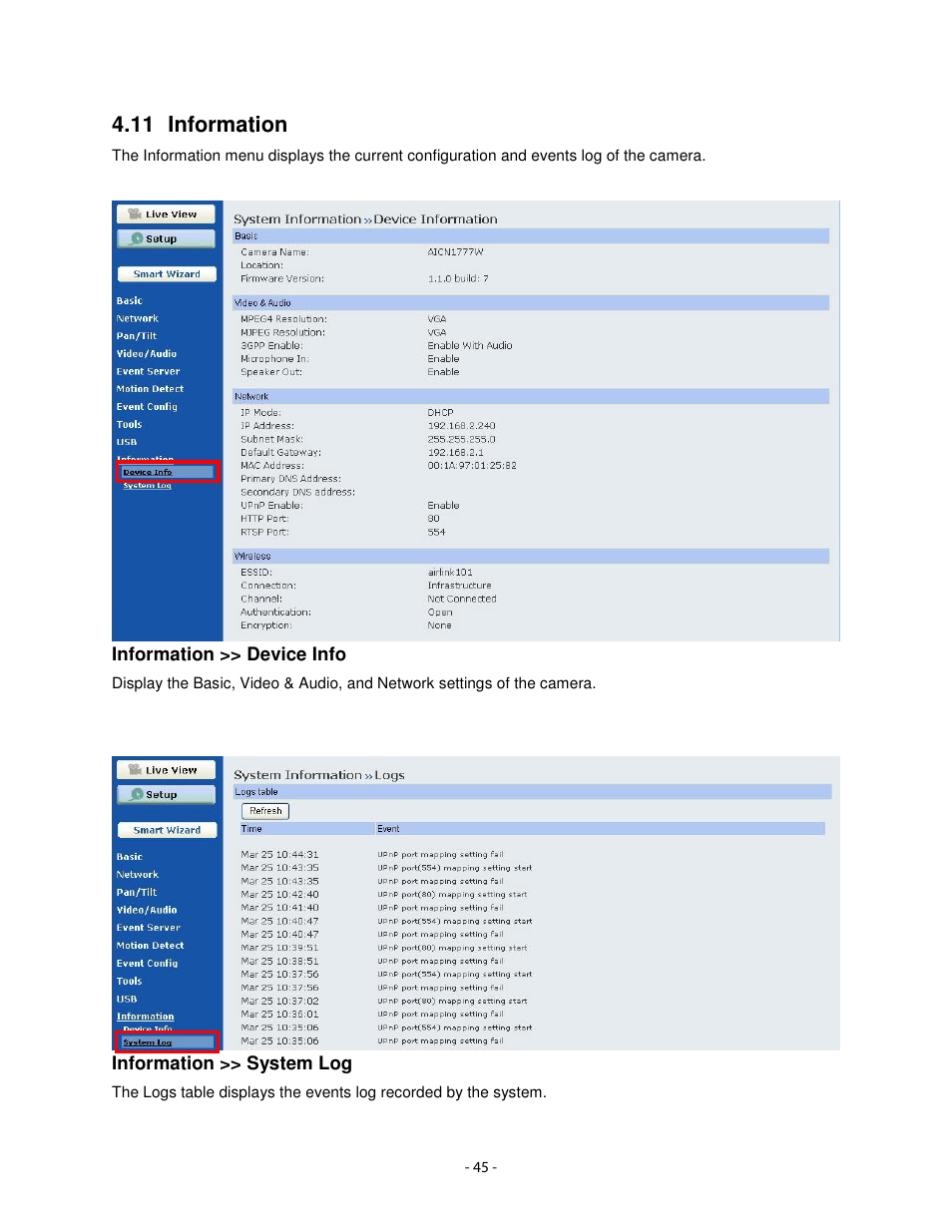 11 information | Airlink101 AICN1777W User Manual | Page 46 / 82