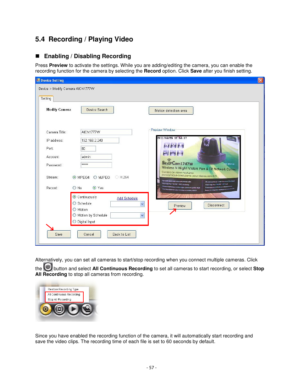 4 recording / playing video | Airlink101 AICN1777W User Manual | Page 58 / 82