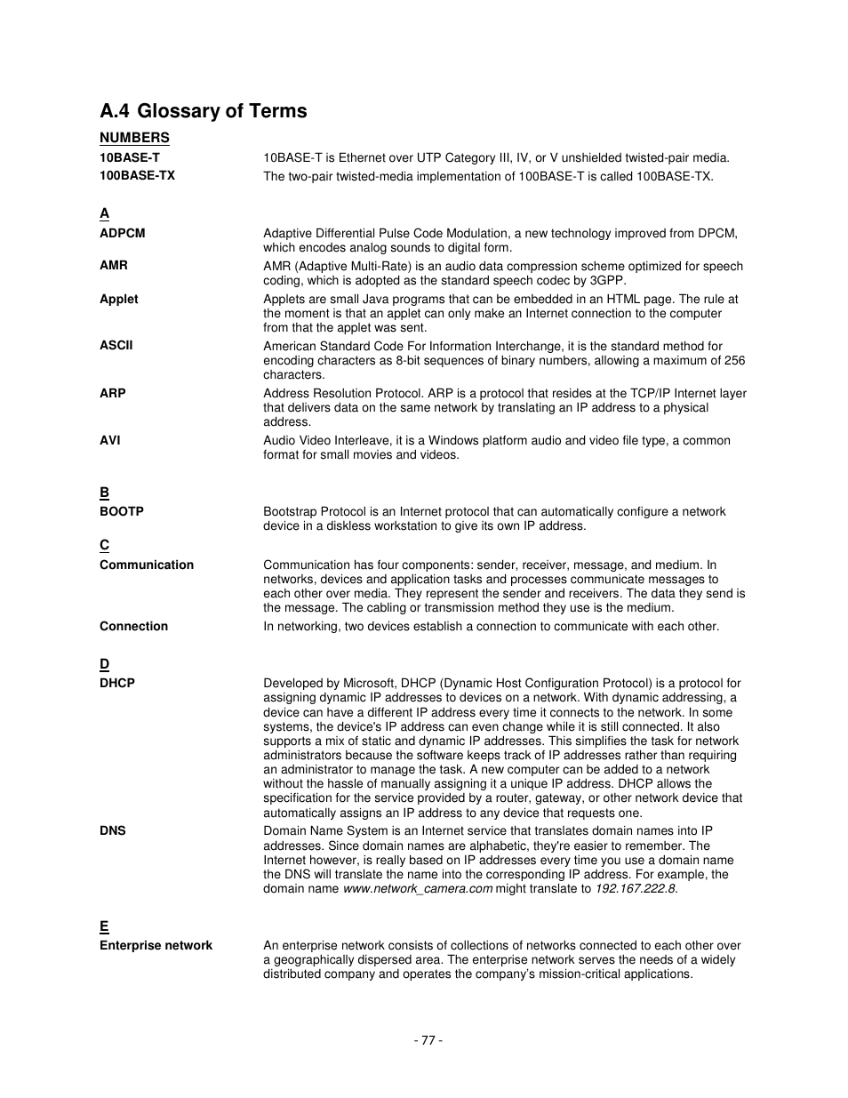 A.4 glossary of terms | Airlink101 AICN1777W User Manual | Page 78 / 82