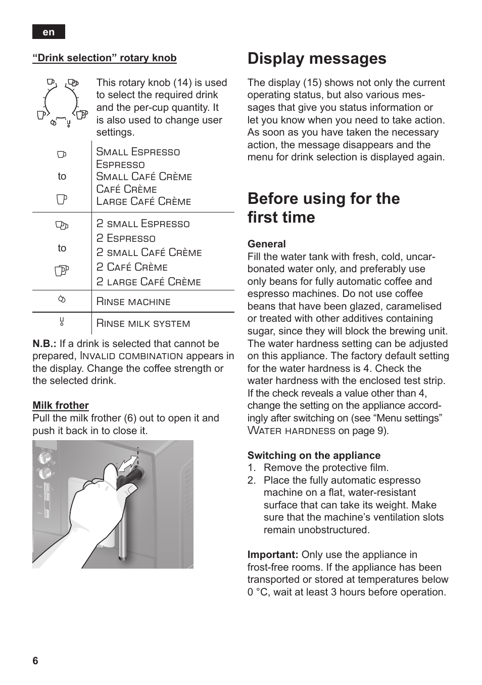 Display messages, Before using for the first time | Siemens TE502206RW User Manual | Page 10 / 138