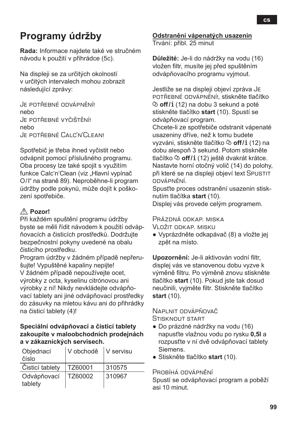 Programy údržby | Siemens TE502206RW User Manual | Page 103 / 138