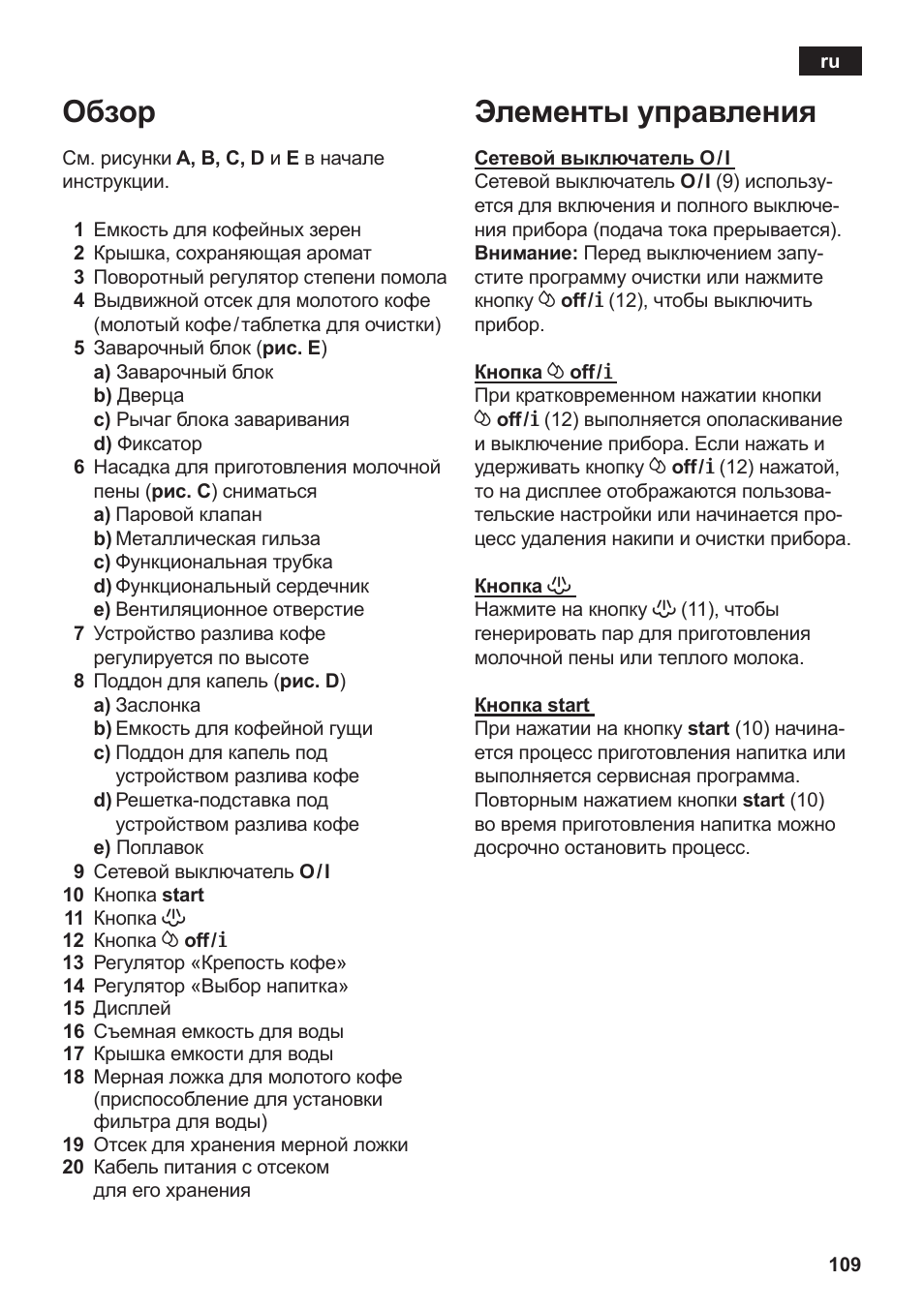 Элементы управления, Обзор | Siemens TE502206RW User Manual | Page 113 / 138