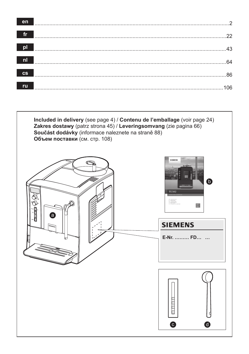 E-nr. ……… fd | Siemens TE502206RW User Manual | Page 2 / 138