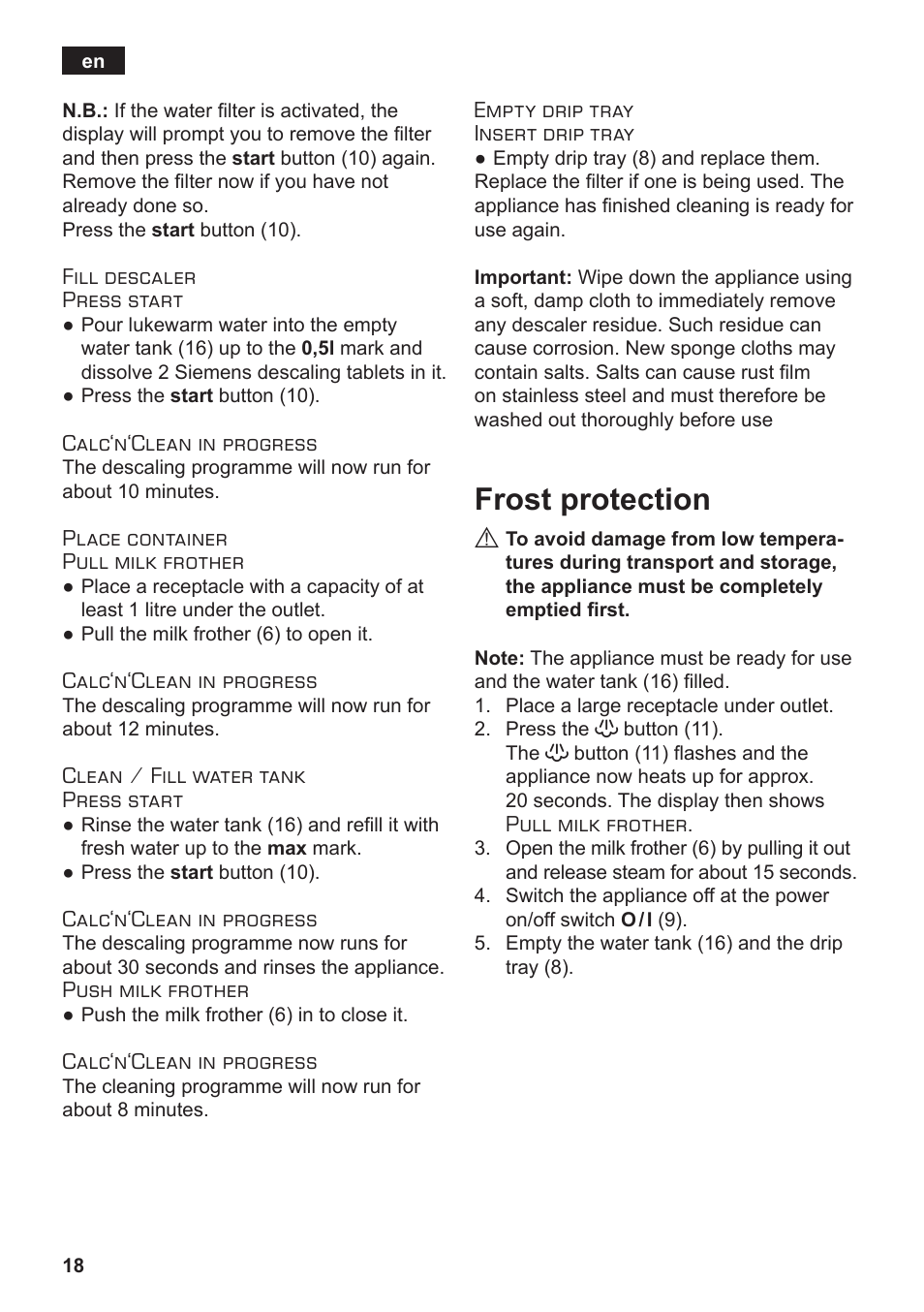 Frost protection | Siemens TE502206RW User Manual | Page 22 / 138