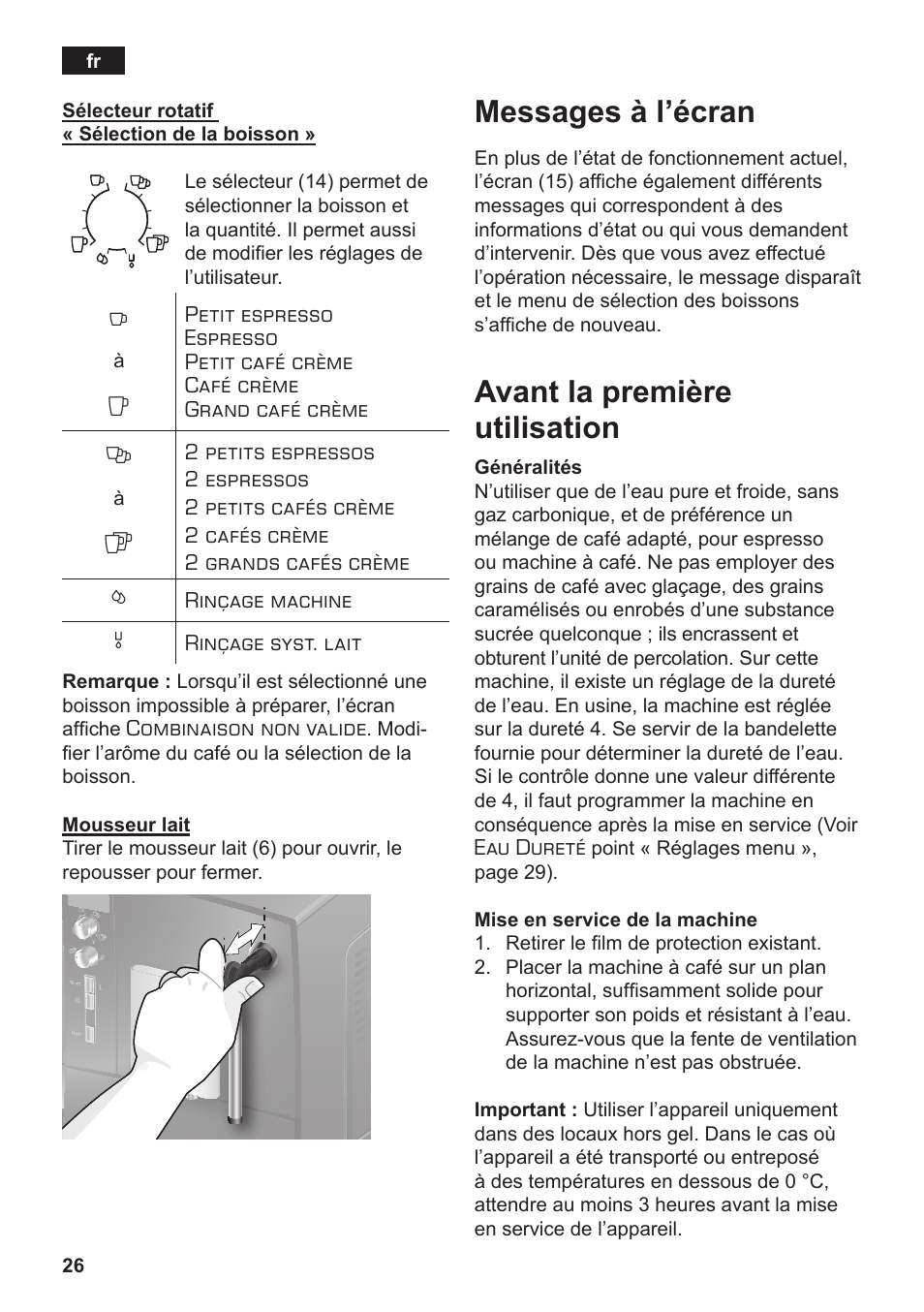 Messages à l’écran, Avant la première utilisation | Siemens TE502206RW User Manual | Page 30 / 138